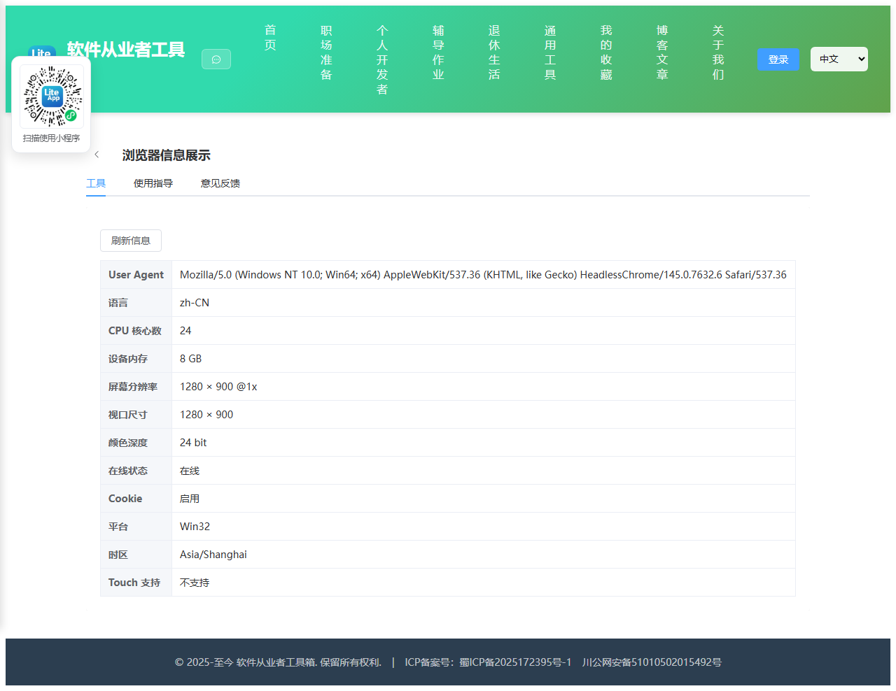 浏览器信息展示 使用截图