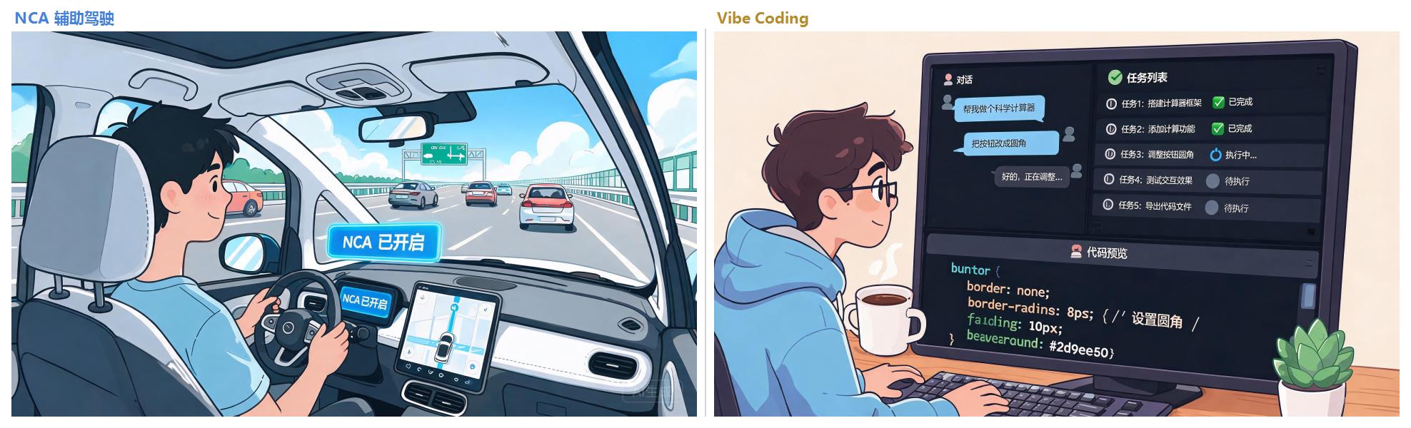 第二步对比:NCA 监管行驶 vs Vibe Coding 监管开发