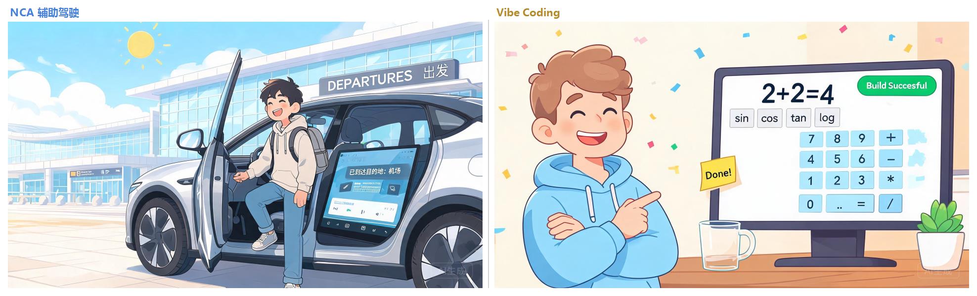 第三步对比:NCA 到达下车 vs Vibe Coding 软件完成