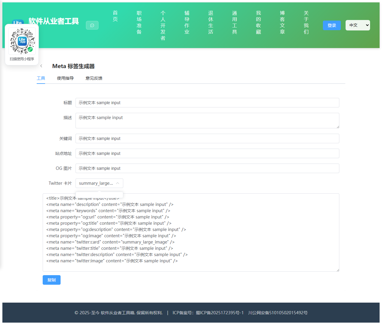 Meta 标签生成器 使用截图