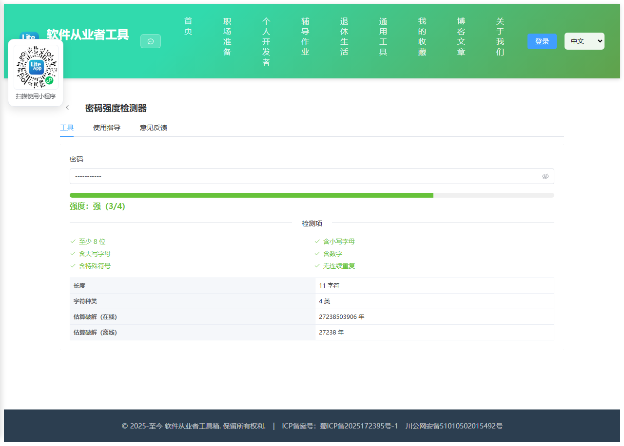 密码强度检测器 使用截图