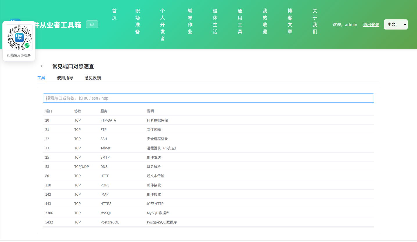 常见端口对照速查 使用截图