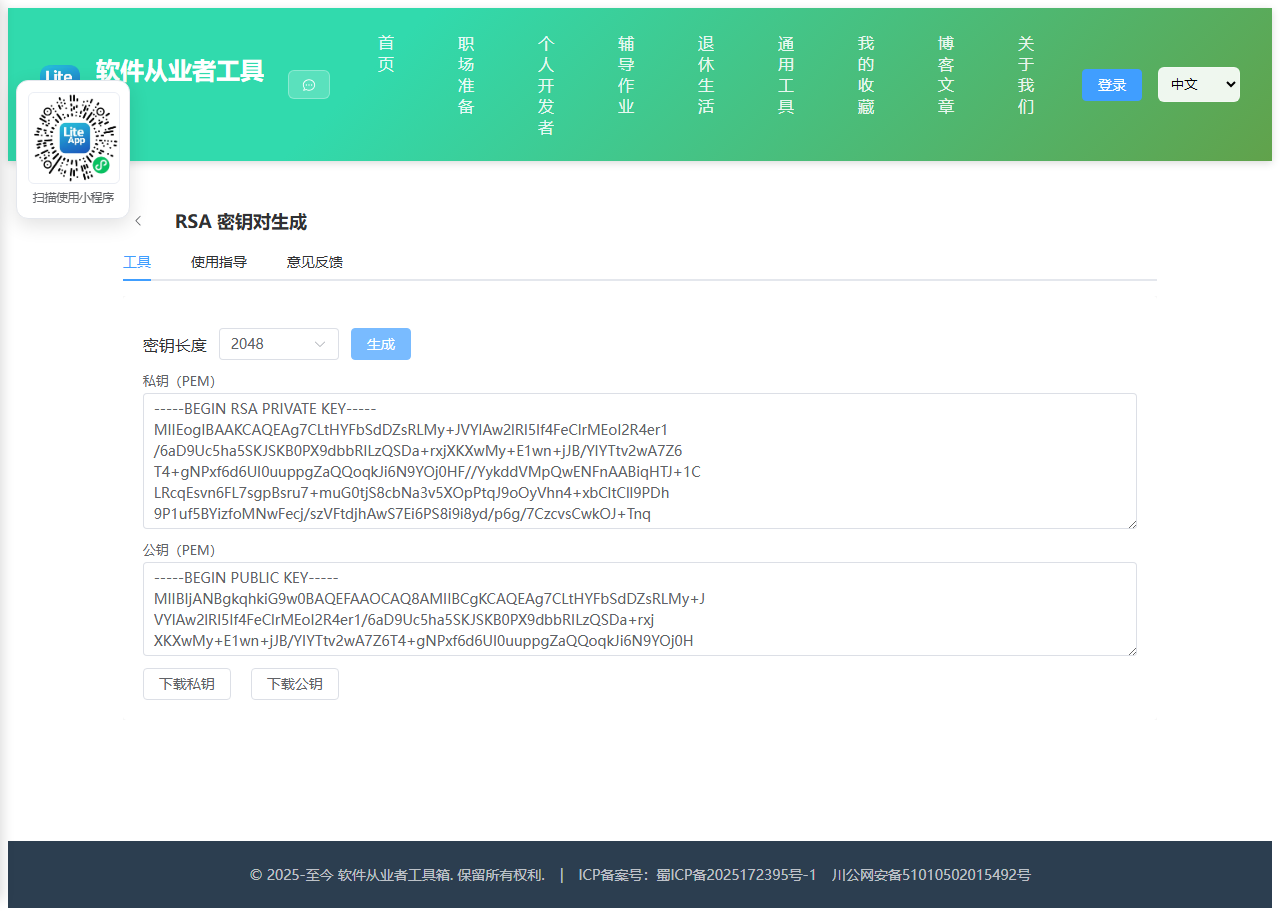 RSA 密钥对生成 使用截图